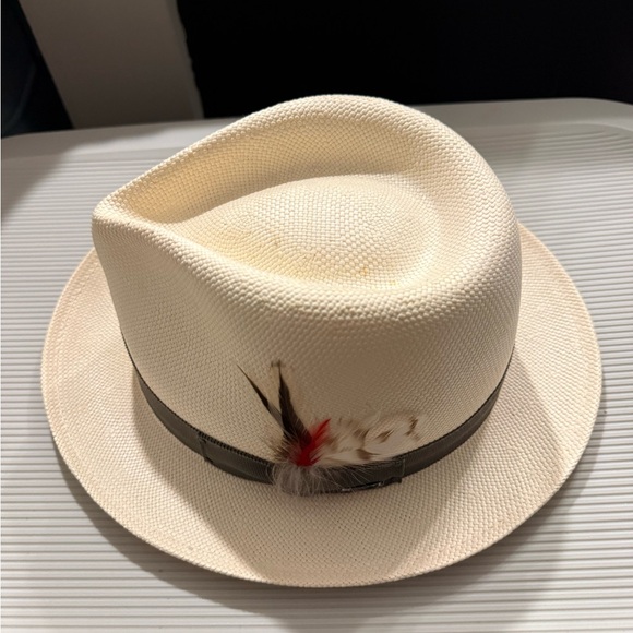 Bailey of Hollywood Guthrie Shantung LiteStraw Fedora Hat with Feather Size L